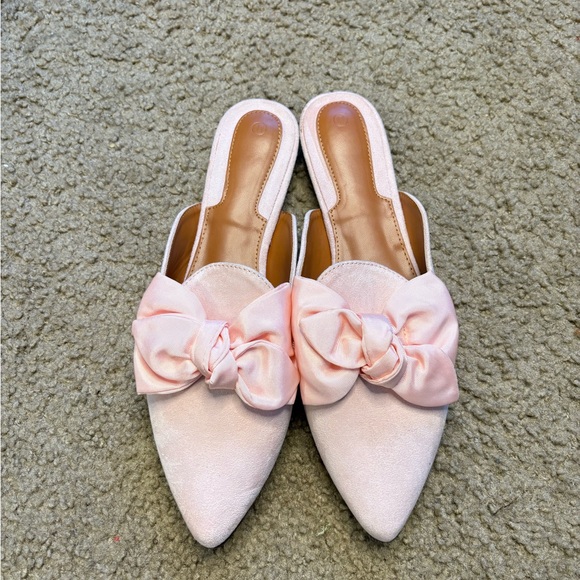 Women Slip On Comfortable Pointed Toe Loafers  Flats  Mules  Clogs  pink bow - Picture 2 of 9